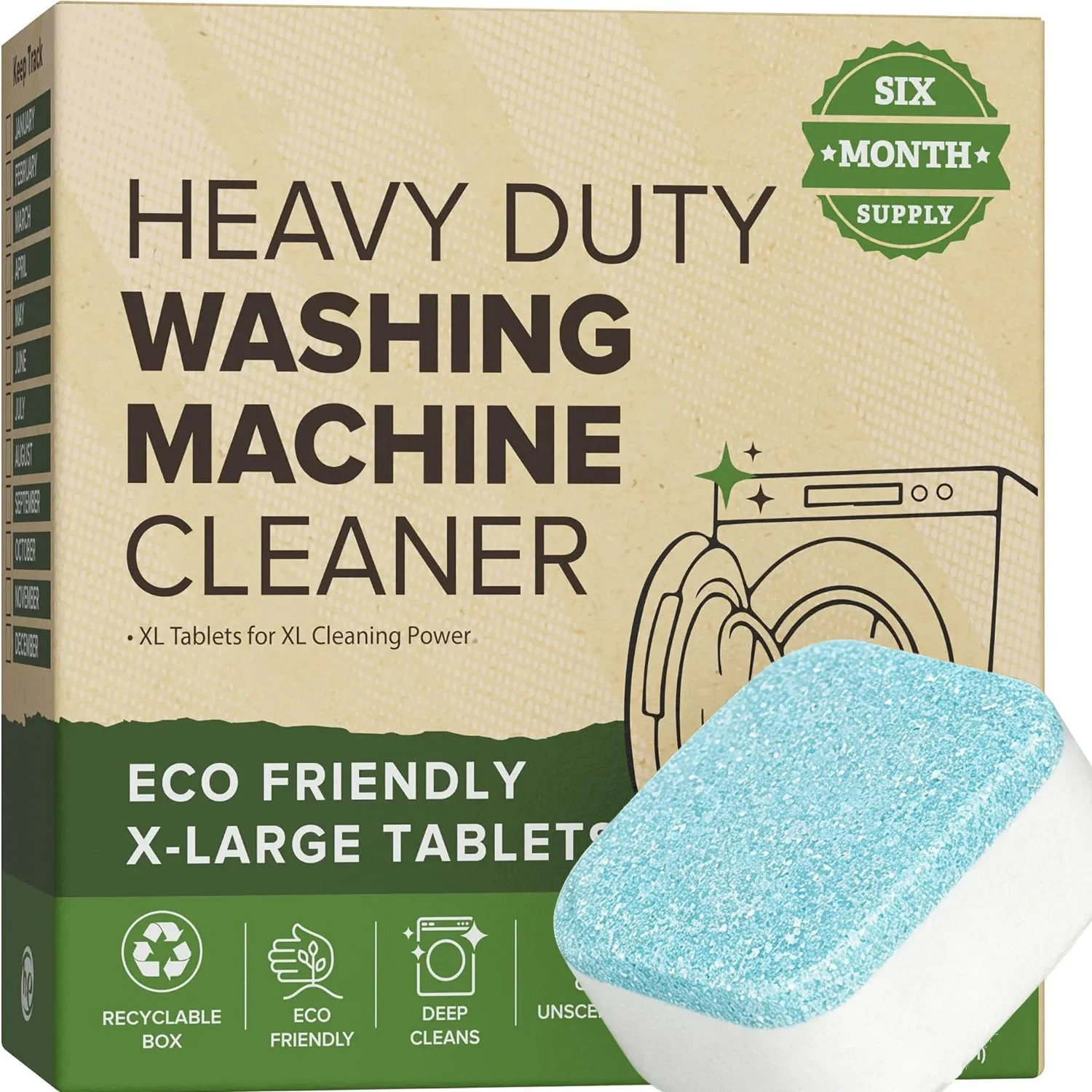 Heavy Equipment Washing - 強力洗浄洗濯機クリーナー、スケール除去・消臭タブレット、深層洗浄タブレット、洗濯機内に蓄積した汚れや残留物を除去、縦型洗濯機用。