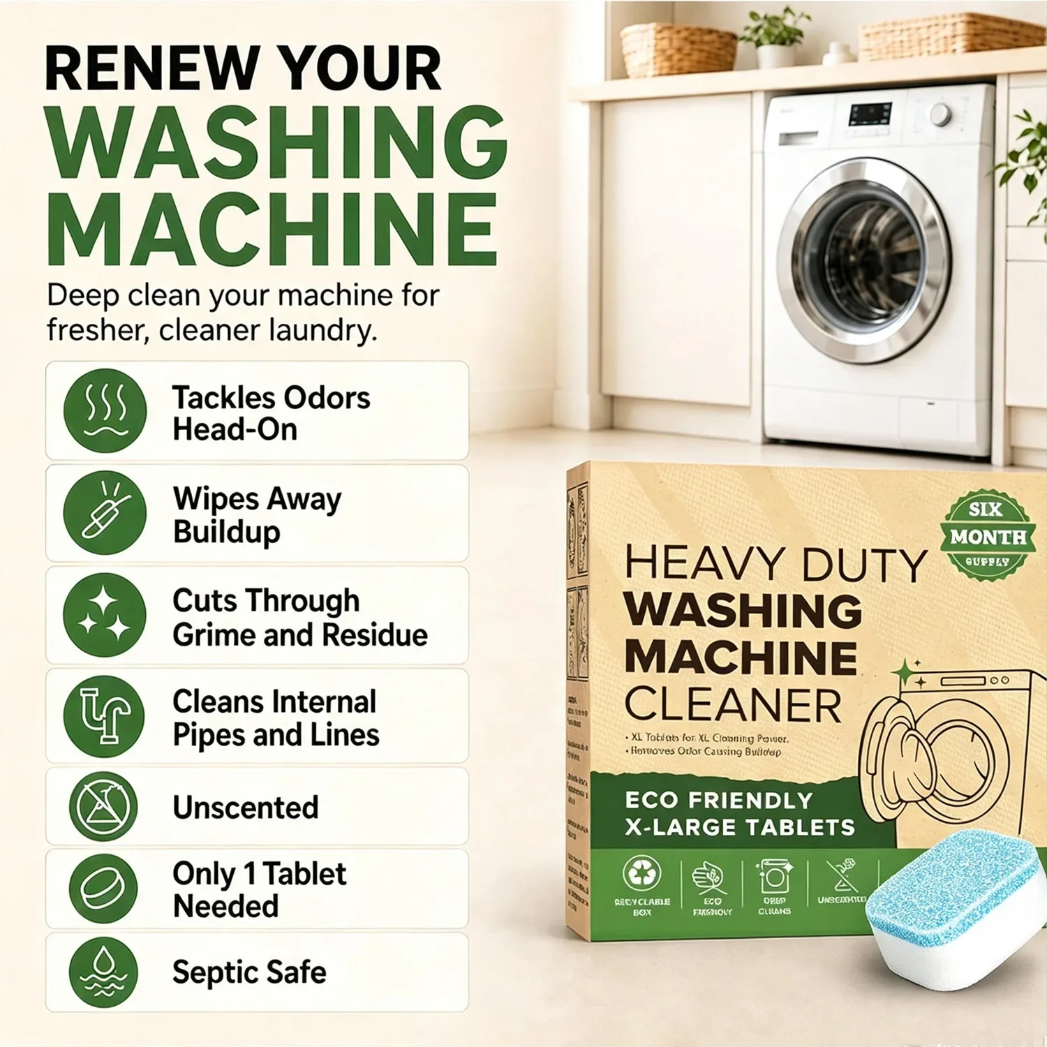 強力洗浄洗濯機クリーナー、スケール除去・消臭タブレット、深層 - Heavy Equipment Washing のレビューと価格